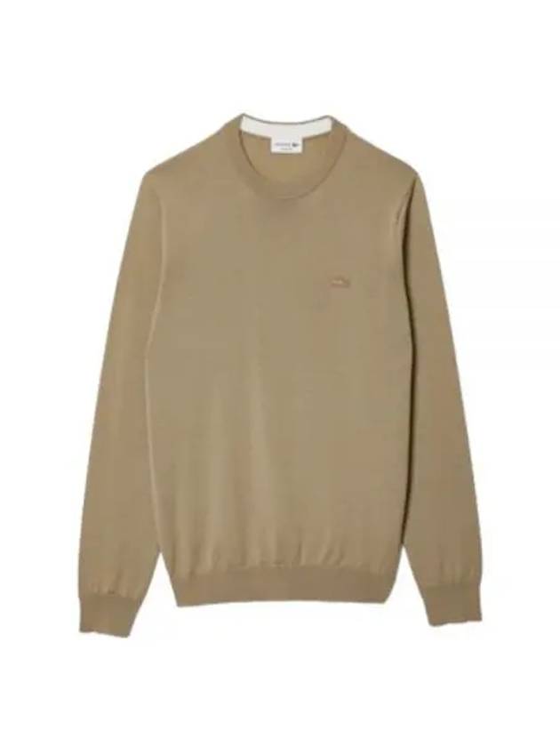 Crew Neck Merino Wool Knit Top Brown - LACOSTE - BALAAN 2