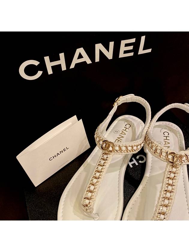 CC T Strap Chain Sandals White - CHANEL - BALAAN 2