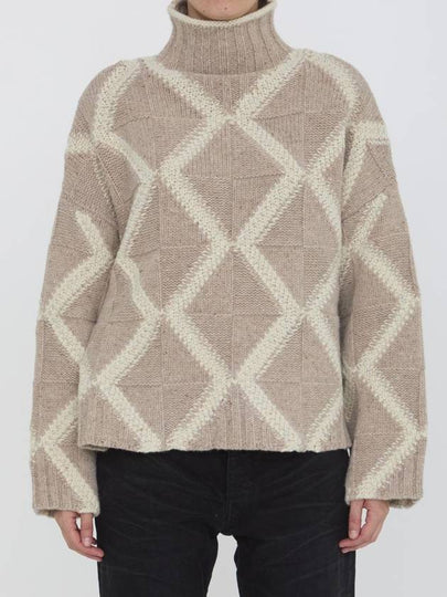 Argyle Intarsia Wool Turtleneck Desert Mel - BOTTEGA VENETA - BALAAN 2