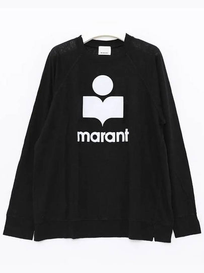 Kieffer Logo Print Linen Long Sleeve T-Shirt Black - ISABEL MARANT - BALAAN 2