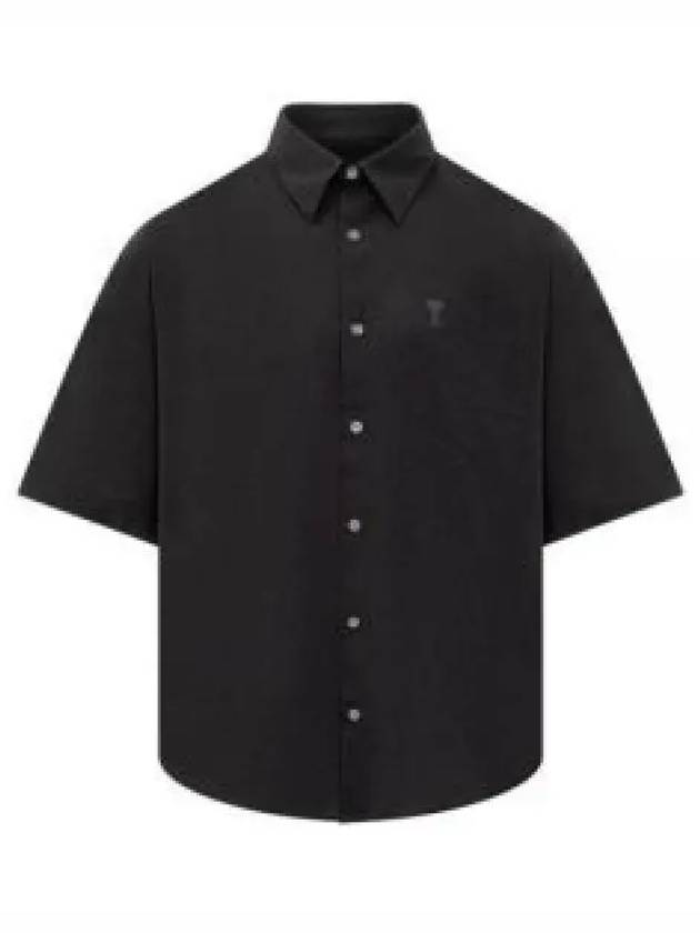 Embroidered Logo Short Sleeve Shirt Black - AMI - BALAAN 2