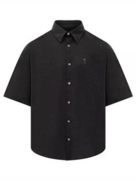 Embroidered Logo Short Sleeve Shirt Black - AMI - BALAAN 2