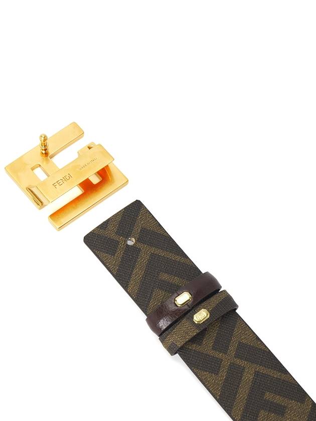 FF Square Buckle Reversible Leather Canvas Belt Brown - FENDI - BALAAN 6