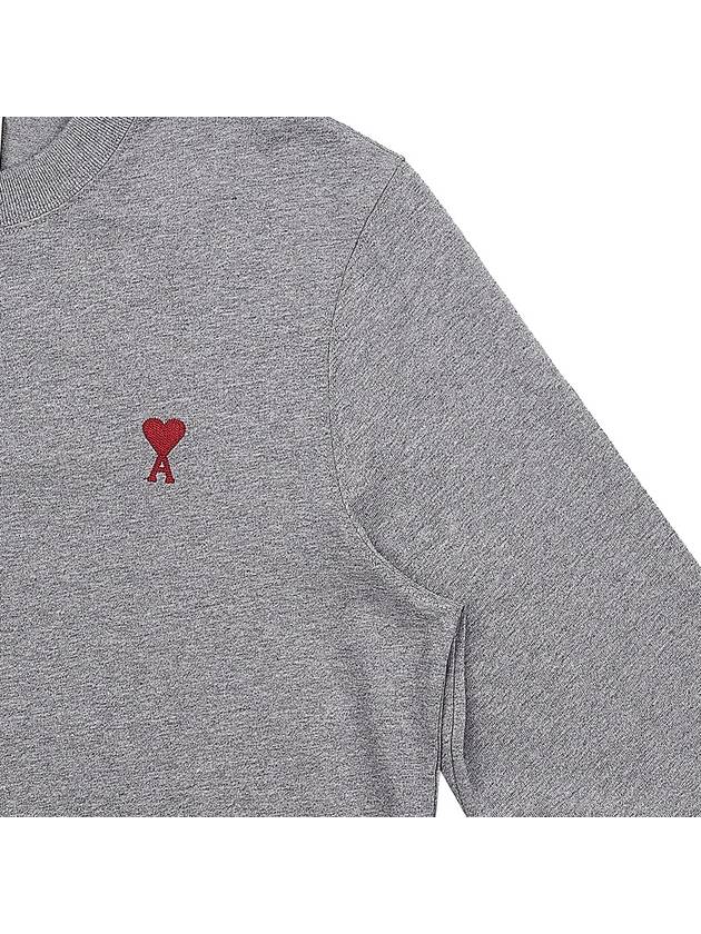 Chain Stitch Heart Logo Long Sleeve T-Shirt Heather Grey - AMI - BALAAN 5