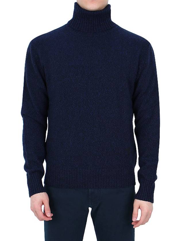 Heart Logo Cashmere Turtleneck Navy - AMI - BALAAN 3