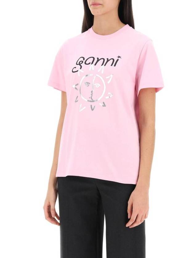 Logo Print Organic Cotton Short Sleeve T-Shirt Pink - GANNI - BALAAN 5