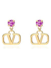 V Logo Crystal Drop Earrings Gold - VALENTINO - BALAAN 3