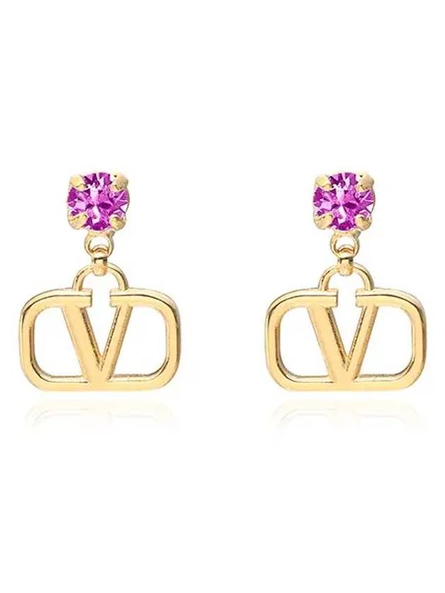 V Logo Crystal Drop Earrings Gold - VALENTINO - BALAAN 3