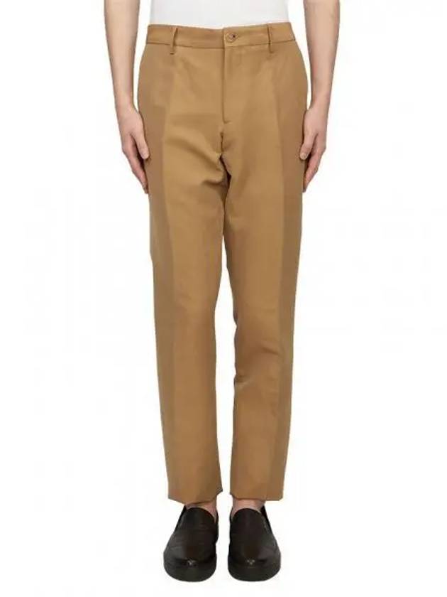 Wool Linen Tailored Straight Pants Camel - BURBERRY - BALAAN 2