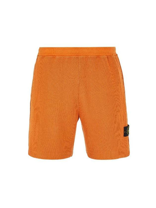 Men's Waffen Patch Ribbed Training Shorts Orange - STONE ISLAND - BALAAN 2