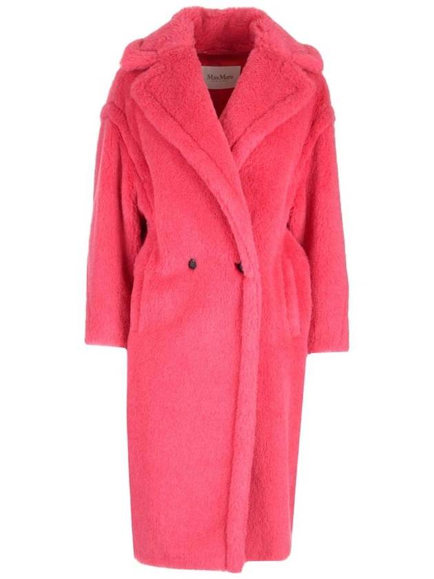 Women's Double Breasted Alpaca Wool Teddy Shearling Coat Pink - MAX MARA - BALAAN.