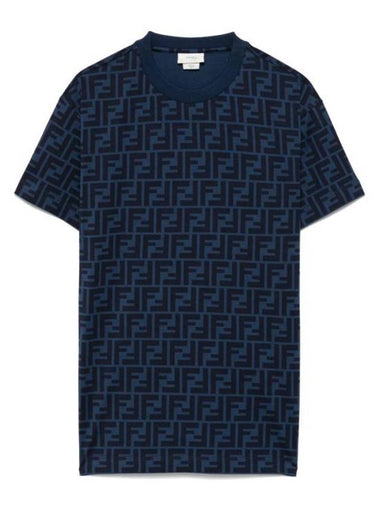 Kids Allover Logo Short Sleeve T-Shirt Blue - FENDI - BALAAN 1