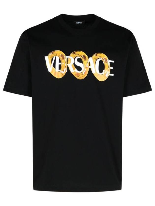 Logo Print Crew Neck Short Sleeve T-Shirt Black - VERSACE - BALAAN 2