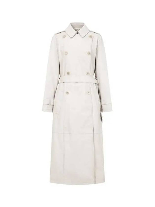 Women s Double Button Belted Leather Coat Light Gray - EMPORIO ARMANI - BALAAN 1