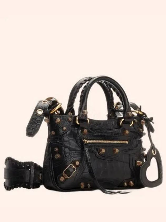 Neo Cagole Small Crocodile Embossed Leather Tote Bag Black - BALENCIAGA - BALAAN 2