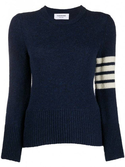 Women's Shetland Wool Jersey Classic Crew Neck 4 Bar Knit Top Navy - THOM BROWNE - BALAAN 2