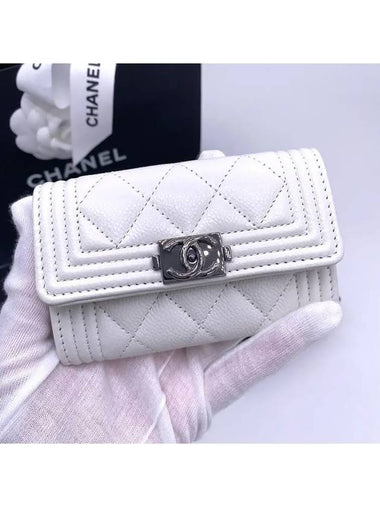 Boy Women s Snap Flap Card Holder Wallet Caviar White Vintage Silver A80603 - CHANEL - BALAAN 1