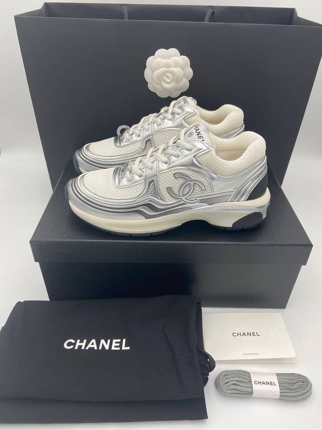 Fabric Laminated Low Top Sneakers Silver - CHANEL - BALAAN 2