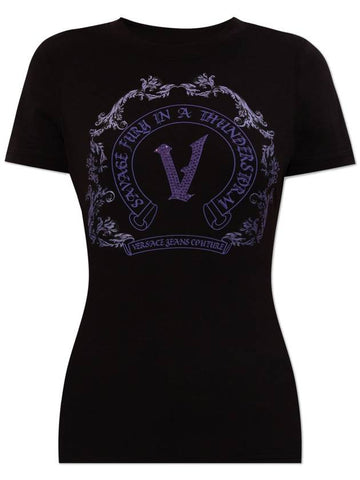 Versace Jeans Couture T-shirt With Print And Shimmering Applications, Women's, Black - VERSACE - BALAAN 1