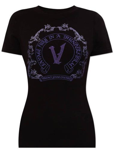 Versace Jeans Couture T-shirt With Print And Shimmering Applications, Women's, Black - VERSACE - BALAAN 1