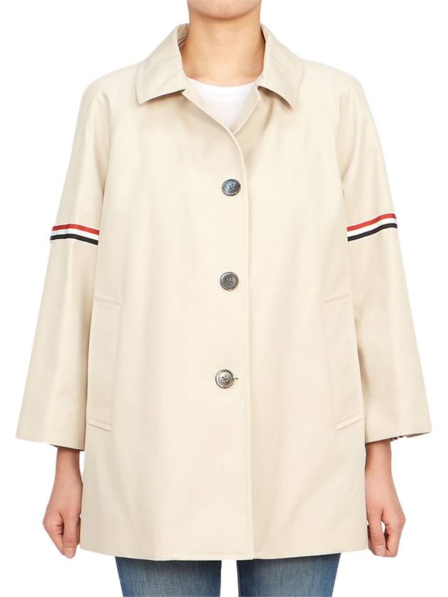 Waterproof Cotton Twill Striped Armband Cropped Car Coat Khaki - THOM BROWNE - BALAAN 5