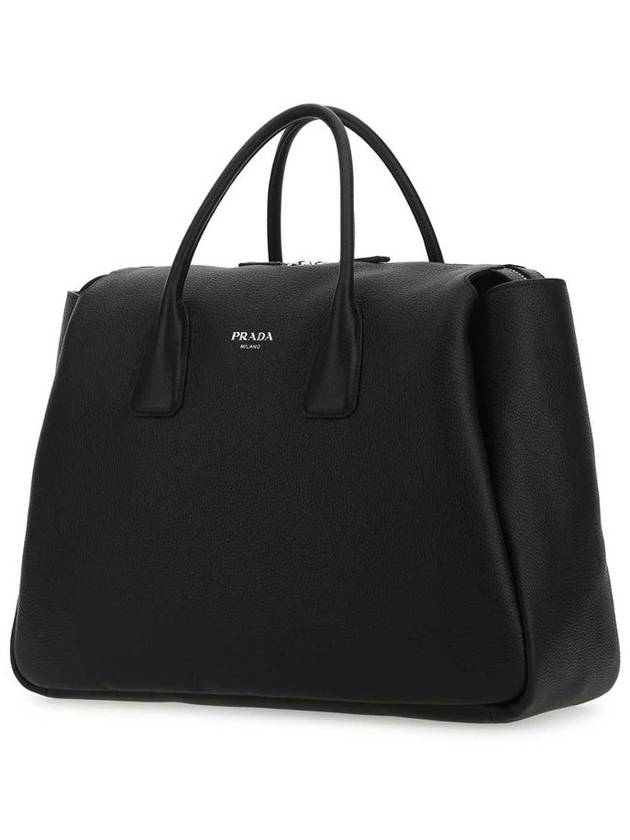 Logo Leather Travel Duffel Bag Black - PRADA - BALAAN 3