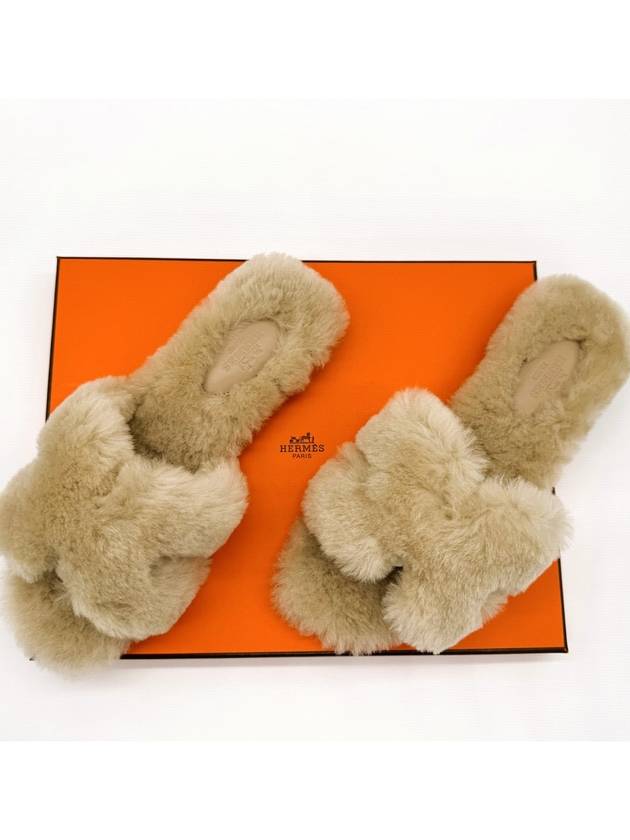 Oran Shearling Sandals Beige Camel - HERMES - BALAAN 4