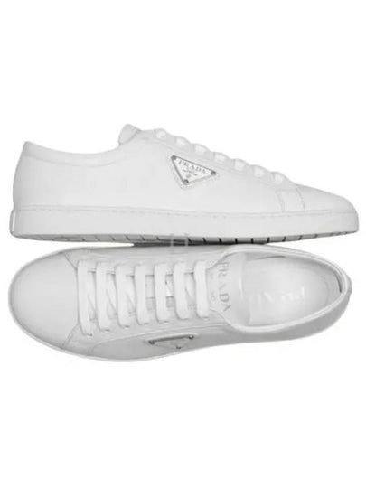 Brushed Leather Low Top Sneakers White - PRADA - BALAAN 2