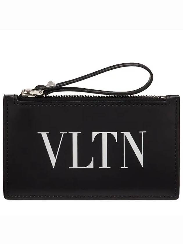 VLTN logo strap coin zipper card wallet black - VALENTINO - BALAAN.