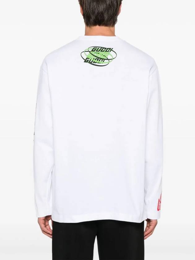 Printed Cotton Jersey Long Sleeve T Shirt White - GUCCI - BALAAN 5