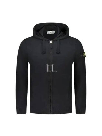 Logo Cotton Zip-Up Hoodie Black - STONE ISLAND - BALAAN 2