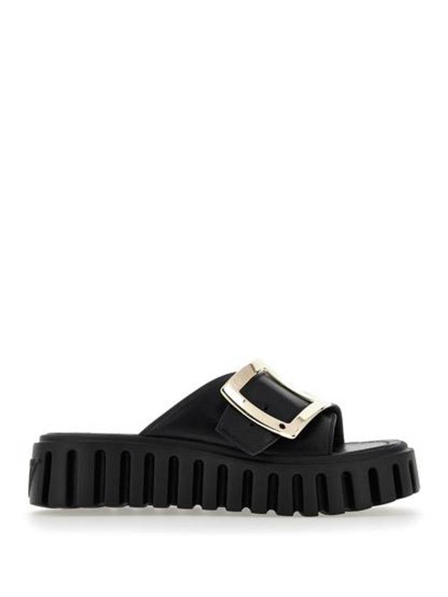 Viv Go Tick Metal Buckle Slippers Black - ROGER VIVIER - BALAAN 1