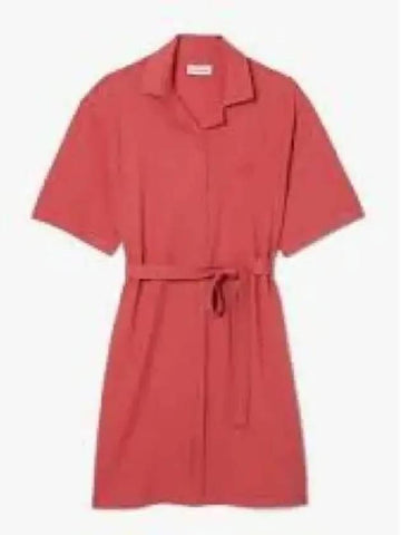 Women s Linen Blend Open Collar Shirt Dress Lightbrick - LACOSTE - BALAAN 1