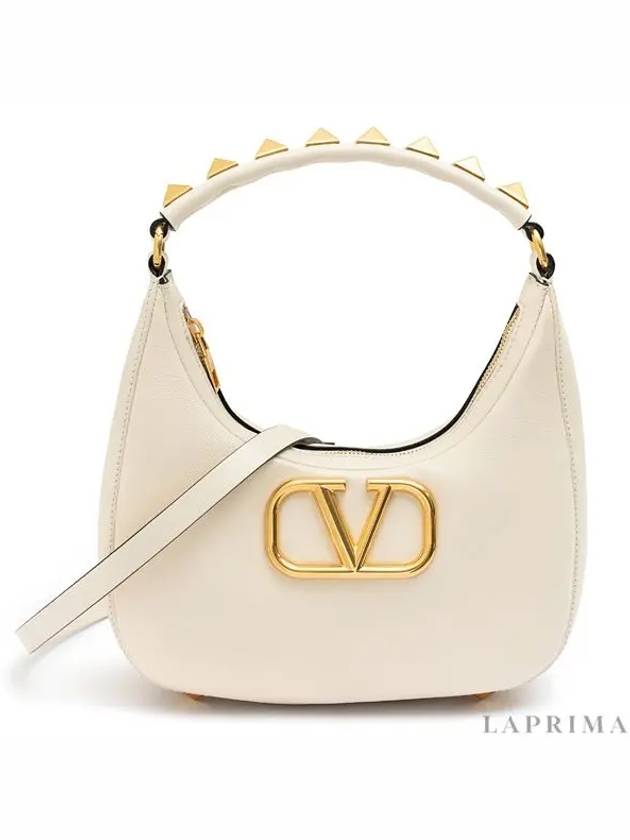 Roman Stud Strap V Logo Shoulder Bag Ivory - VALENTINO - BALAAN 5