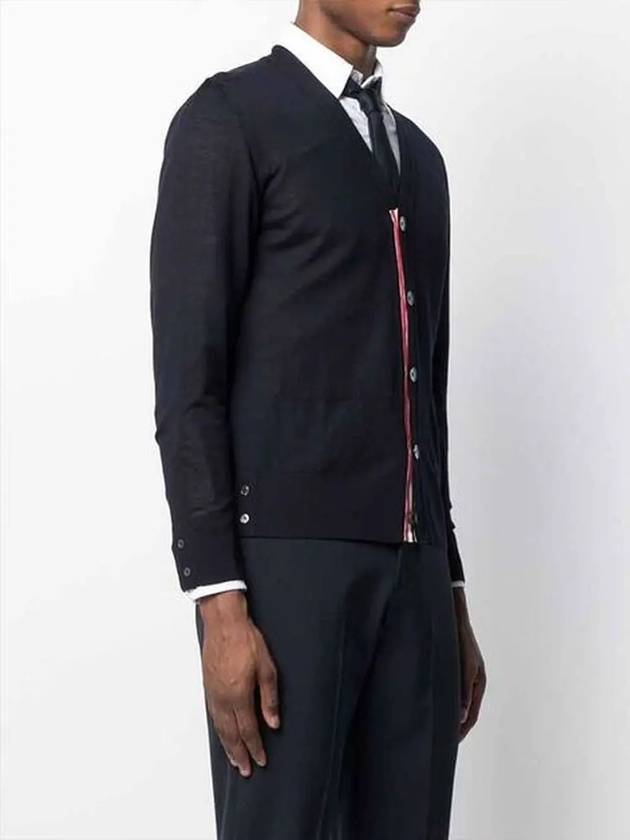 Men's Navy Classic Three-Stripe Backstripe Wool Cardigan - THOM BROWNE - BALAAN 5