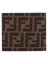 FF Fabric Leather Bifold Wallet Brown - FENDI - BALAAN 3