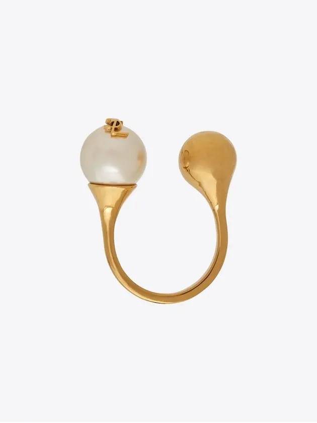 YSL Logo Pearl Ring Aging Brass Gold - SAINT LAURENT - BALAAN 2