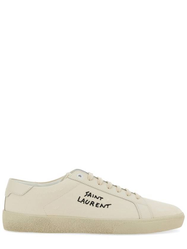 Court Classic SL/06 Embroidered Sneakers In Canvas And Leather Cream - SAINT LAURENT - BALAAN 3