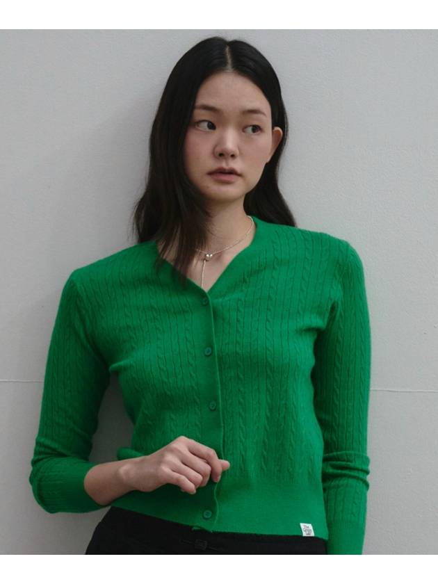 V neck cable knit cardigan Green - THE GREEN LAB - BALAAN 1