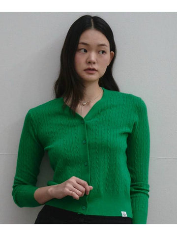 V neck cable knit cardigan Green - THE GREEN LAB - BALAAN 1