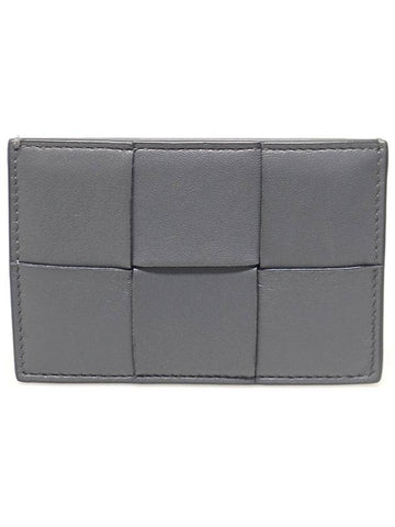 649597 Gray Calfskin Intrecciato Card Holder - BOTTEGA VENETA - BALAAN 1