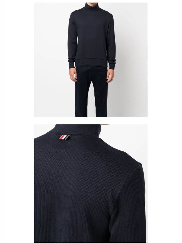 Thermal Rib Ottoman Stripe Turtleneck Navy - THOM BROWNE - BALAAN 6