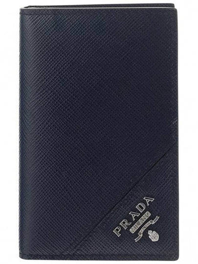 Saffiano Leather Silver Logo Card Wallet Navy - PRADA - BALAAN 2