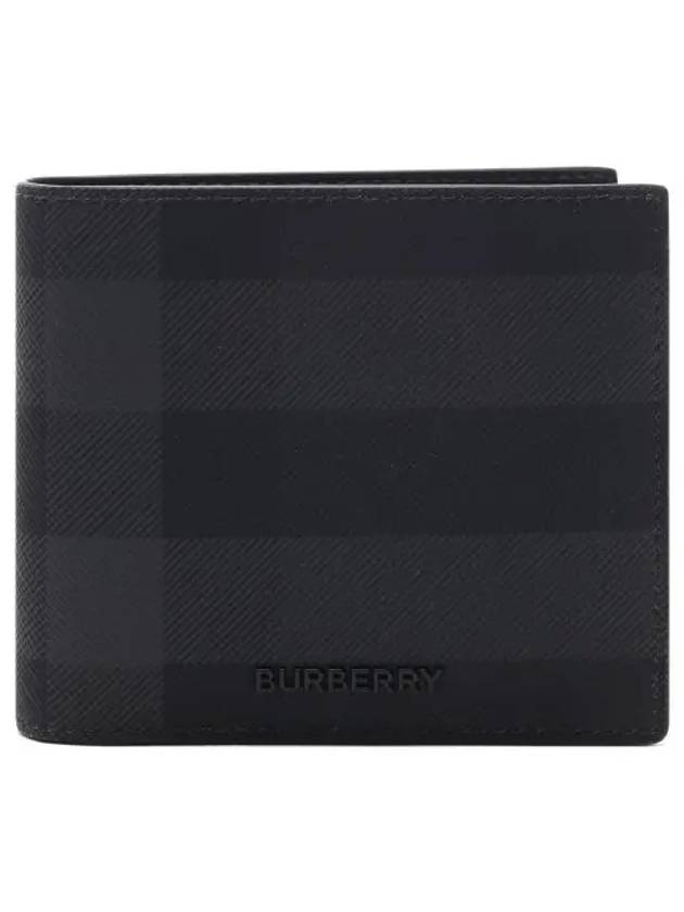 Check And Leather Half Wallet Charcoal - BURBERRY - BALAAN 2