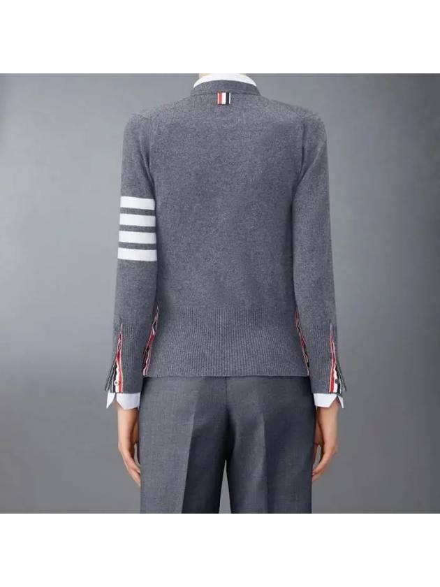 4-Bar V-Neck Cashmere Cardigan Dark Grey - THOM BROWNE - BALAAN 6