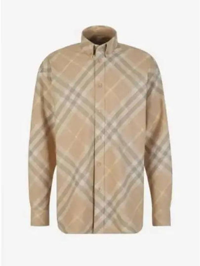 Check Cotton Long Sleeve Shirt Beige - BURBERRY - BALAAN 2