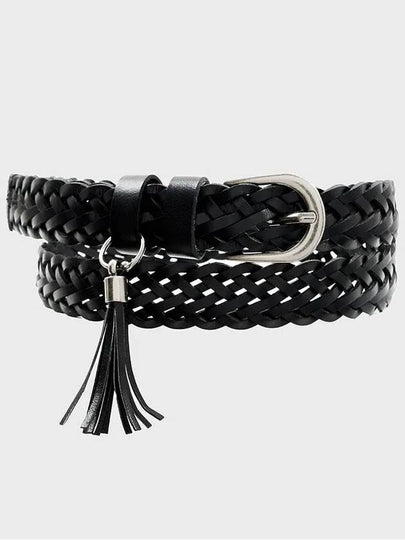 Tassel Weaving Leather Belt Black - NOIRER FOR WOMEN - BALAAN 2