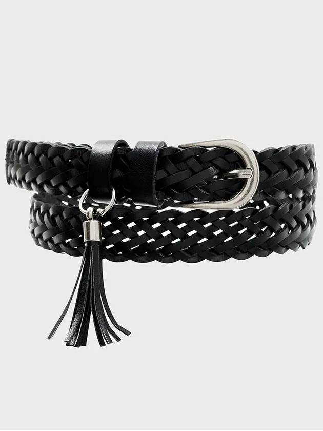 Tassel weaving leather belt black - NOIRER FOR WOMEN - BALAAN 3