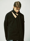 V-neck layered string pierced sweatshirt black - S SY - BALAAN 1