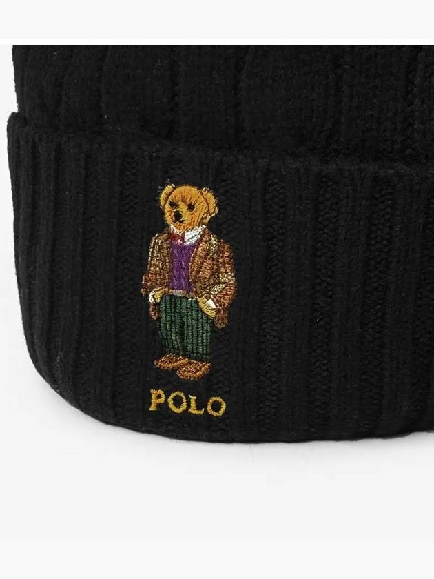 Polo Bear Cable Knit Wool Beanie Black - POLO RALPH LAUREN - BALAAN 4